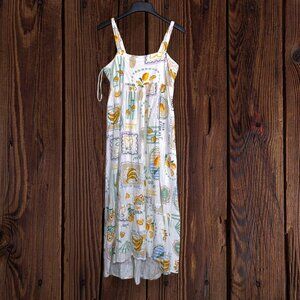 NWT Anthropologie Paper Heart Fruit Print Strappy Maxi Linen Blend Flowy Dress M